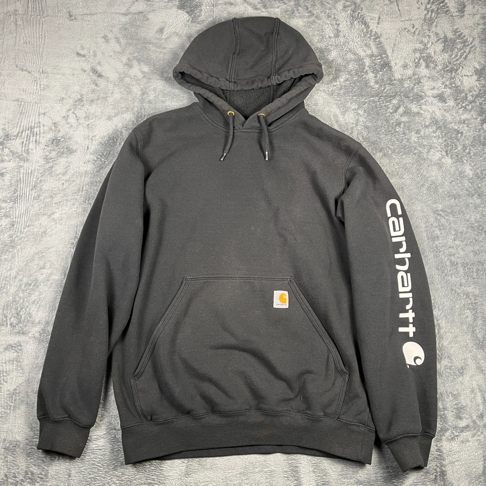 Carhartt Hoodie Mens Medium Black Signature Logo Original Fit Kangaroo Pocket